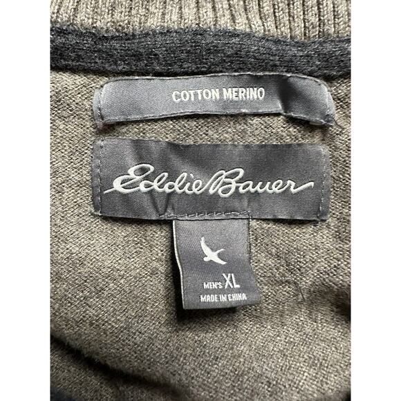 Eddie Bauer Mens Size XL Brown Oatmeal 1/2 Zip Pullover Sweater - Picture 4 of 5